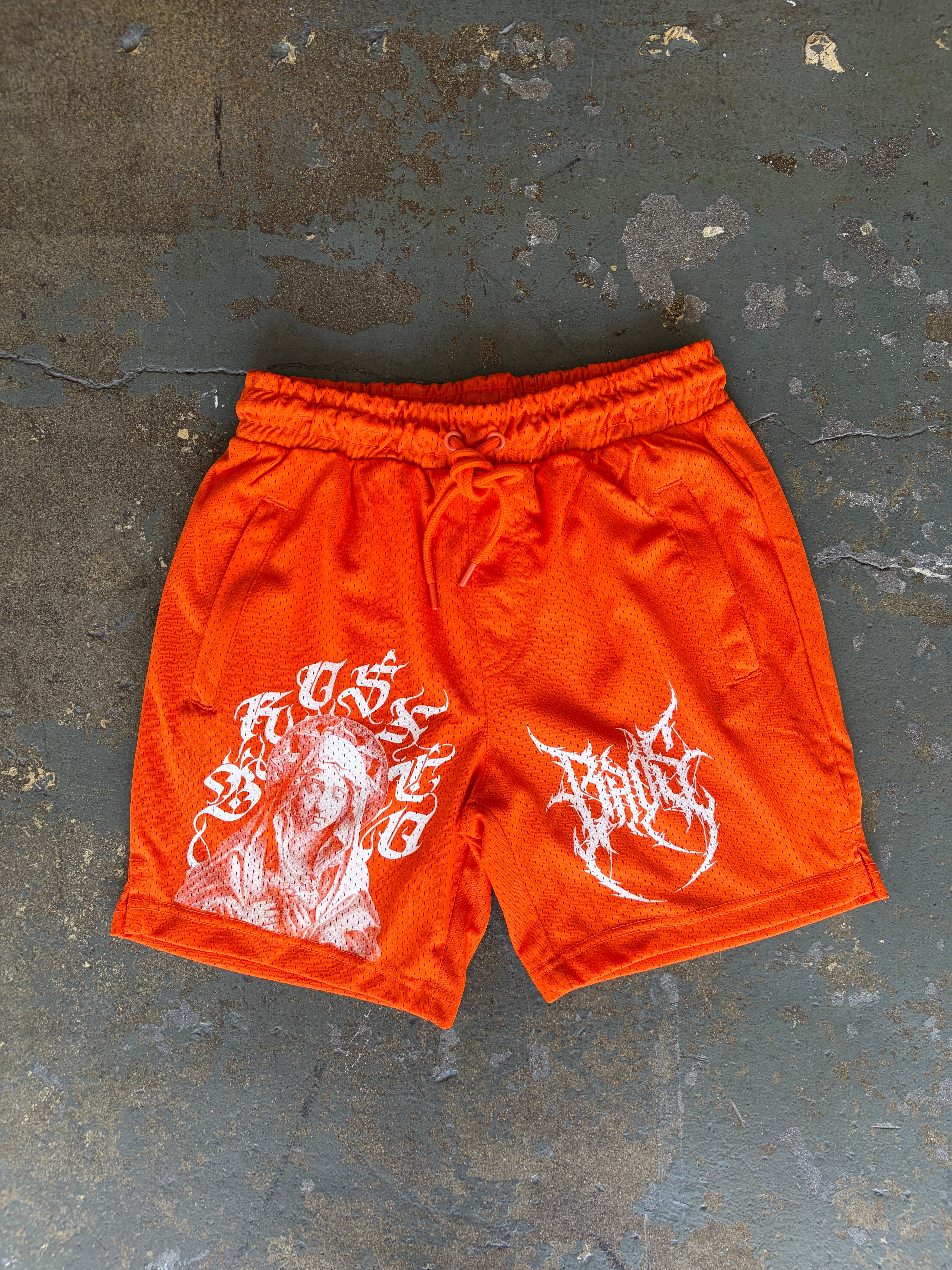 Mesh Virgin Mary Shorts - Orange - BrosXCo