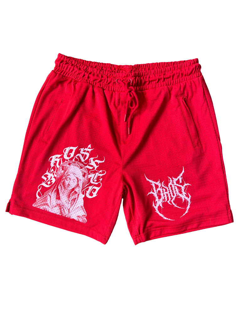 Mesh Virgin Mary Shorts - Red - BrosXCo
