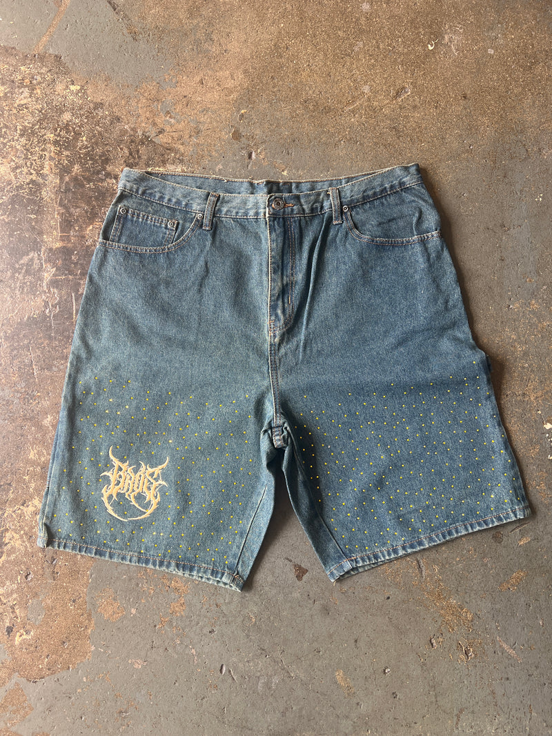 Denim Rhinestone Shorts - BrosXCo