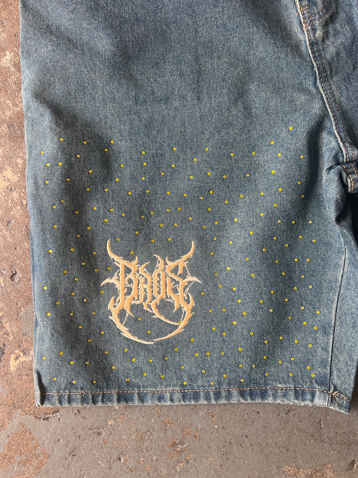 Denim Rhinestone Shorts - BrosXCo