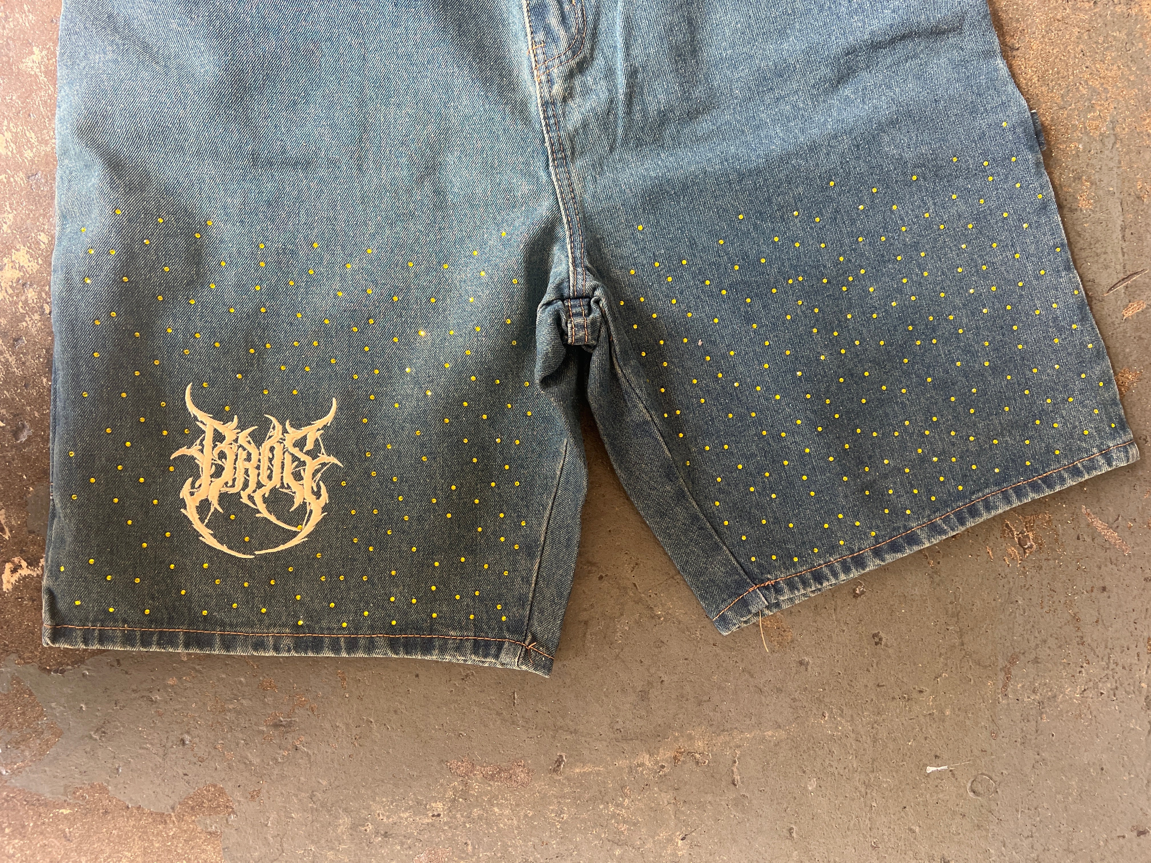 Denim Rhinestone Shorts - BrosXCo