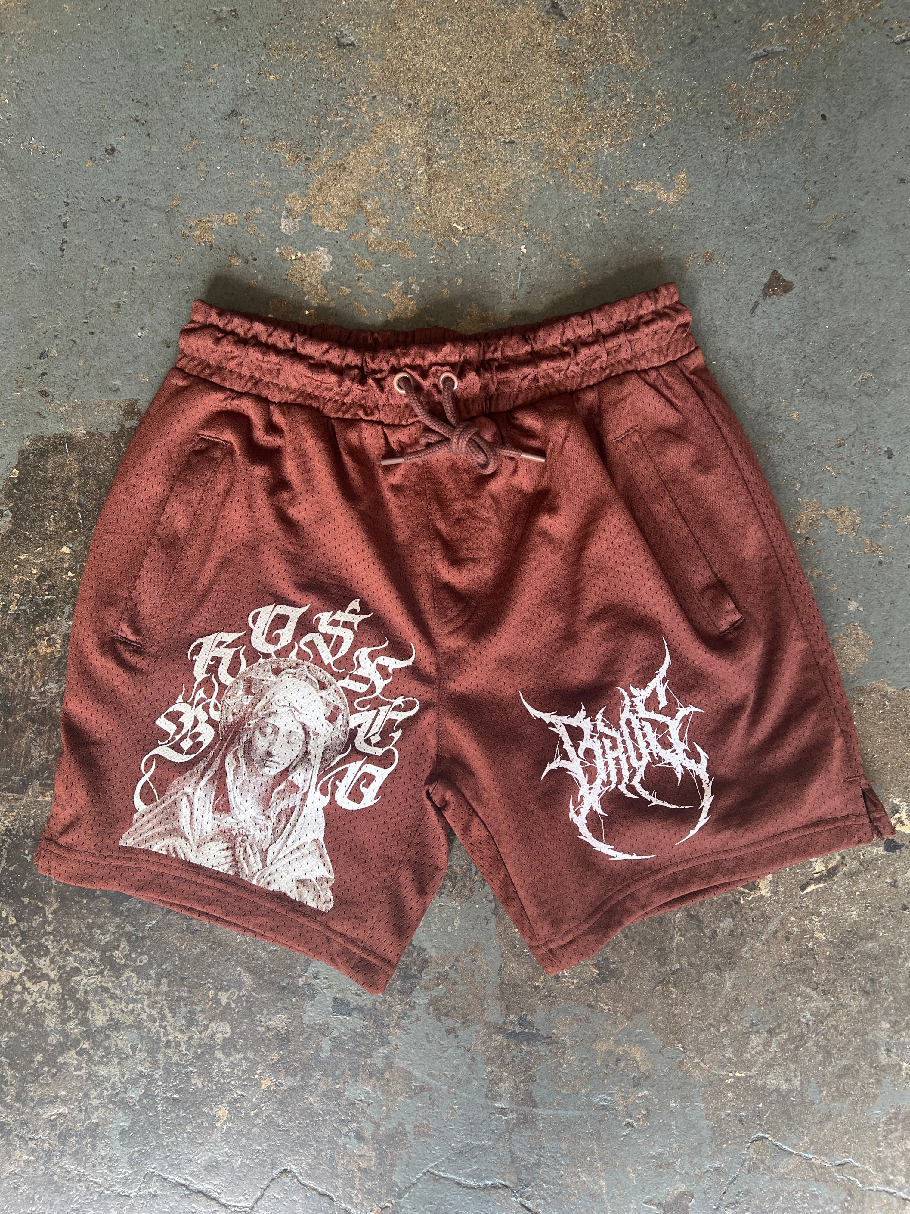 Mesh Virgin Mary Shorts - Brown - BrosXCo