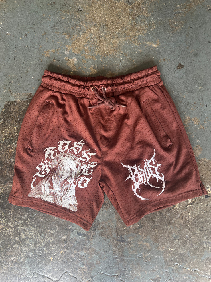 Mesh Virgin Mary Shorts - Brown - BrosXCo