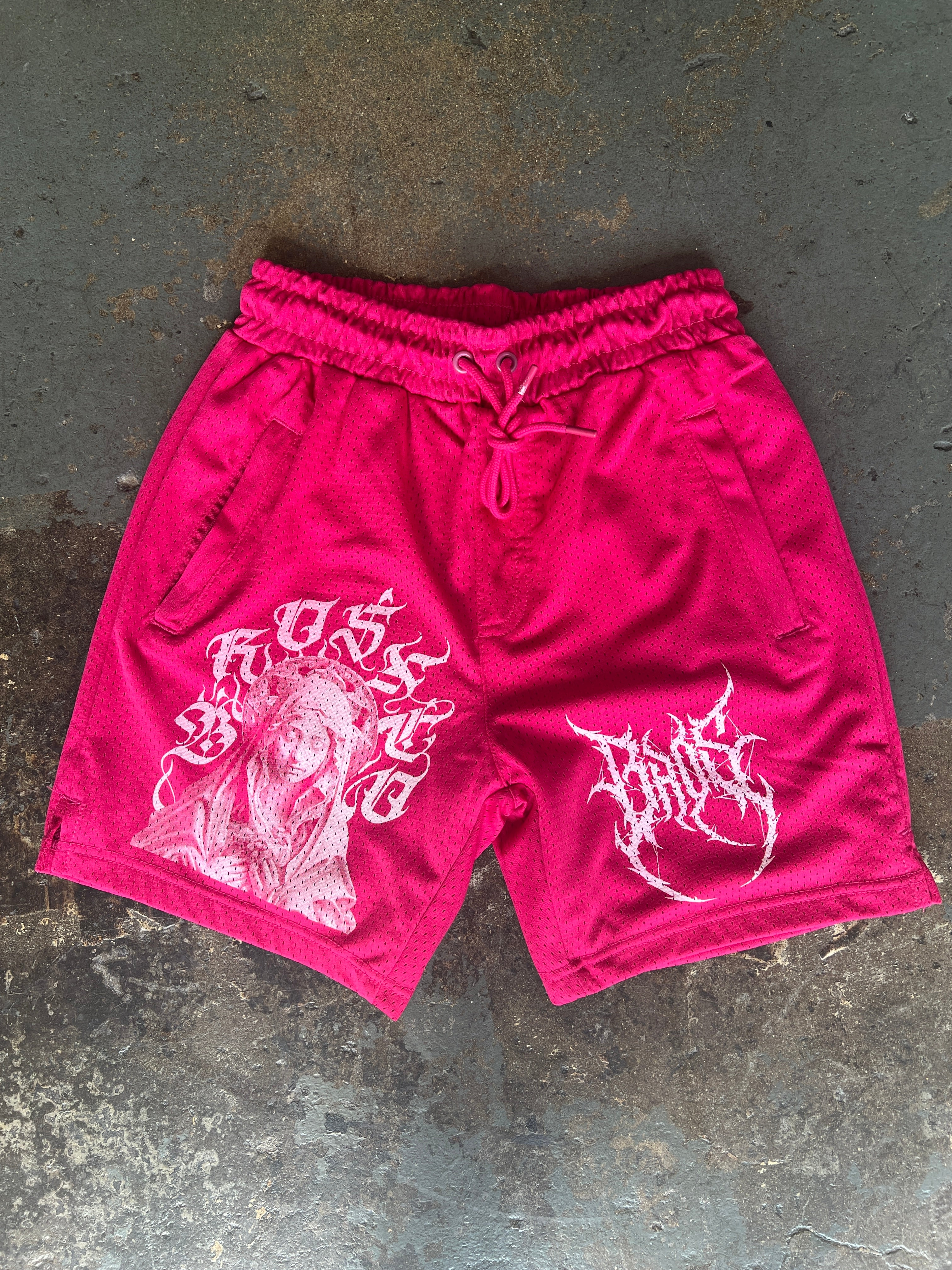 Mesh Virgin Mary Shorts - Pink - BrosXCo
