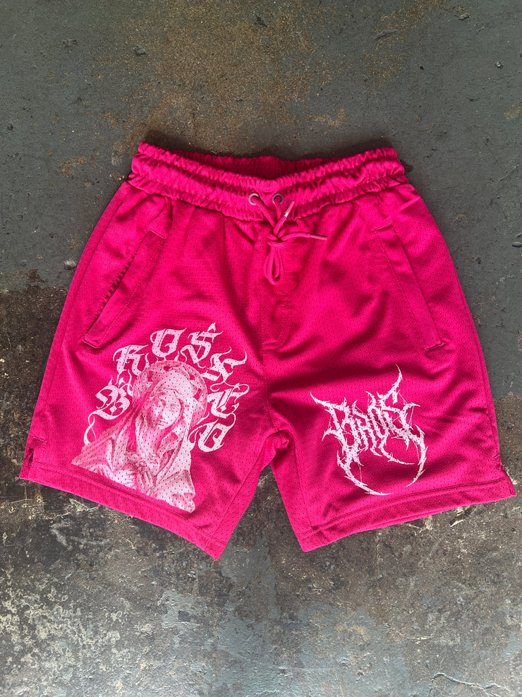 Mesh Virgin Mary Shorts - Pink - BrosXCo